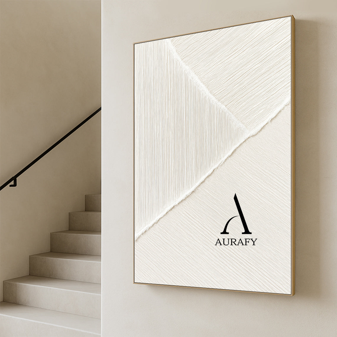 Minimalist Wall Art Beige White Tactile Vertical Texture Geometric Split Fabric Wall Decor AURA547