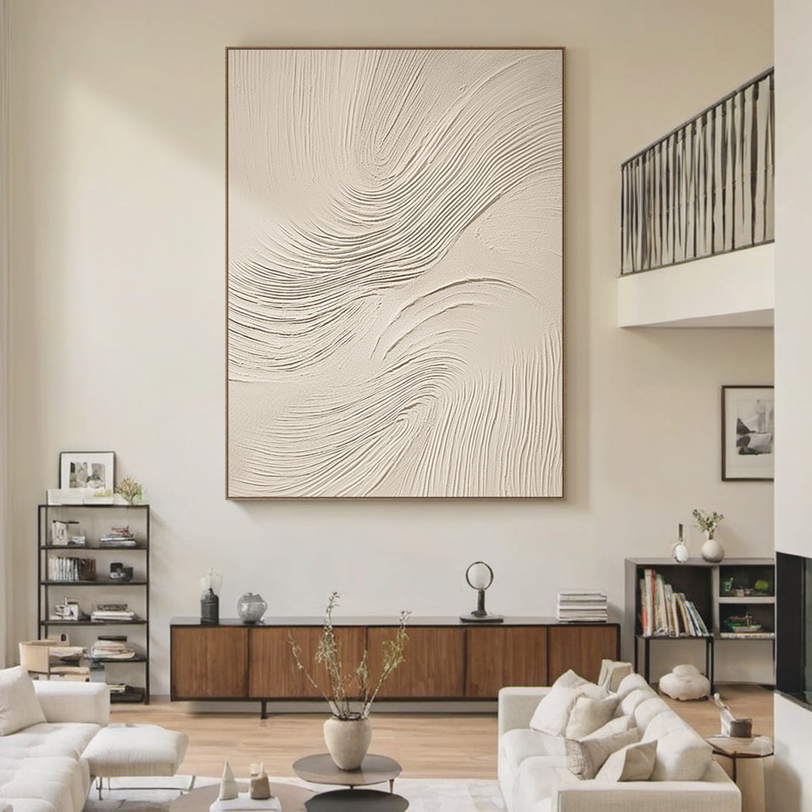Swirling Textural Canvas – Warm Cream Tones – AURA049(Vertical)