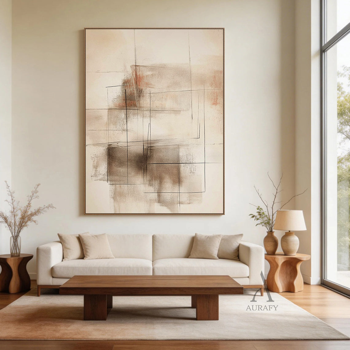 Beige General Abstract Wall Art for Home Living Room Decor AURA376