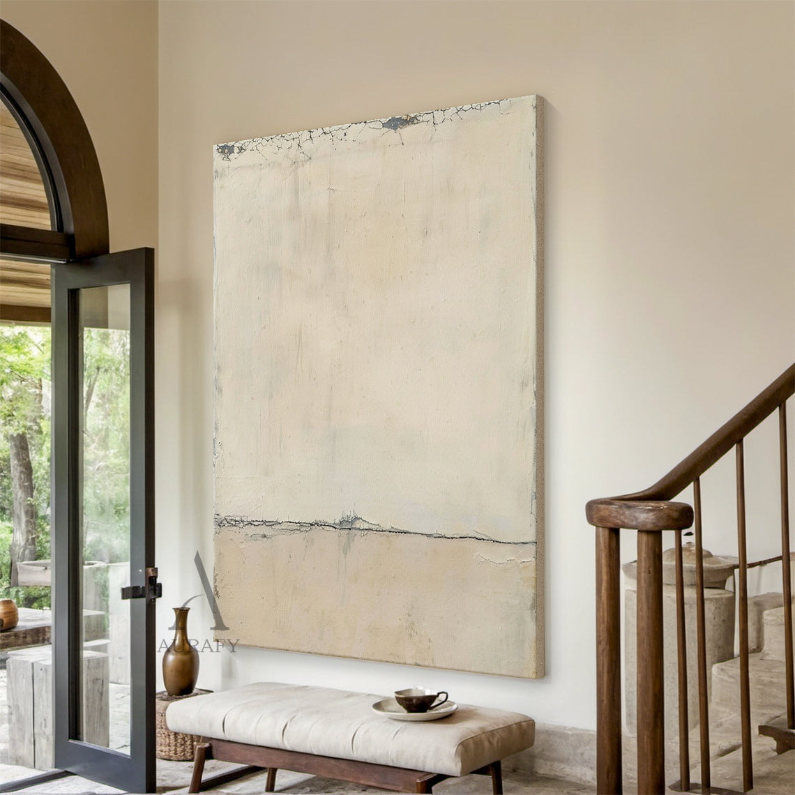 Wabi Sabi Beige Modern Organic Cracked Distressed Tactile Plaster Wall Art Piece AURA570