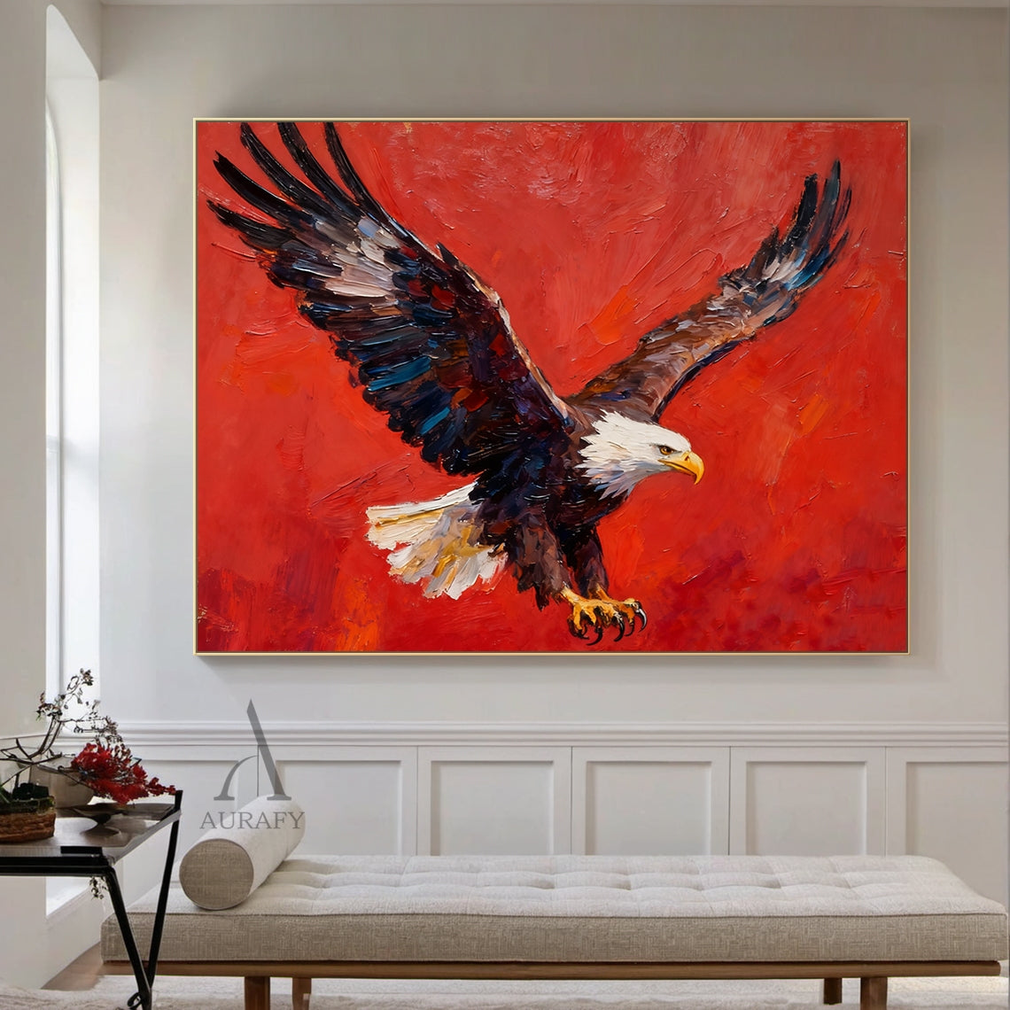 Bald Eagle Wall Art on Red Background - AURA658