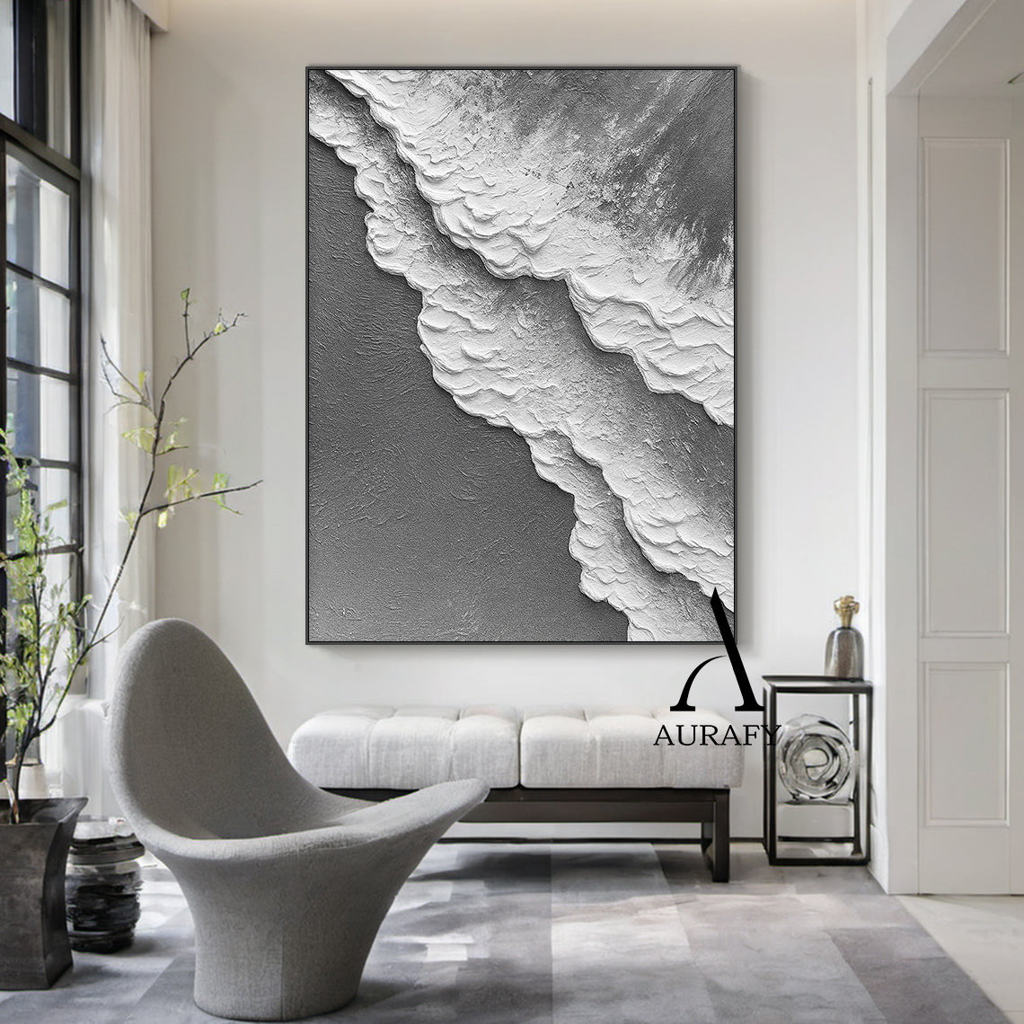 3D Textured Gray Abstract Sculpted High-Relief Tactile Modern Organic Minimalist Luxe Artwork AURA511