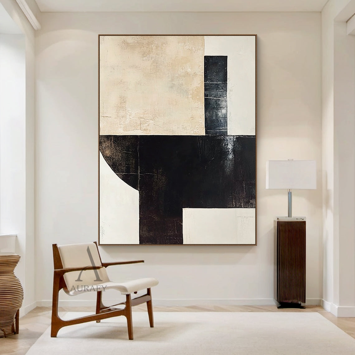 Beige & Black Minimalist Geometric Wall Art - AURA817