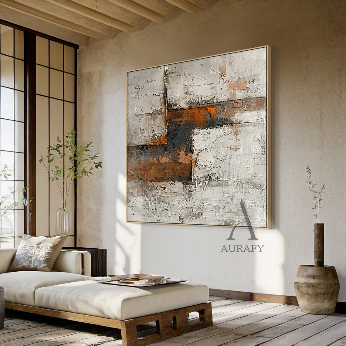 Abstract Brown Beige Art Thick Impasto Scraped Texture Wabi-Sabi Tactile Wall Decor AURA471