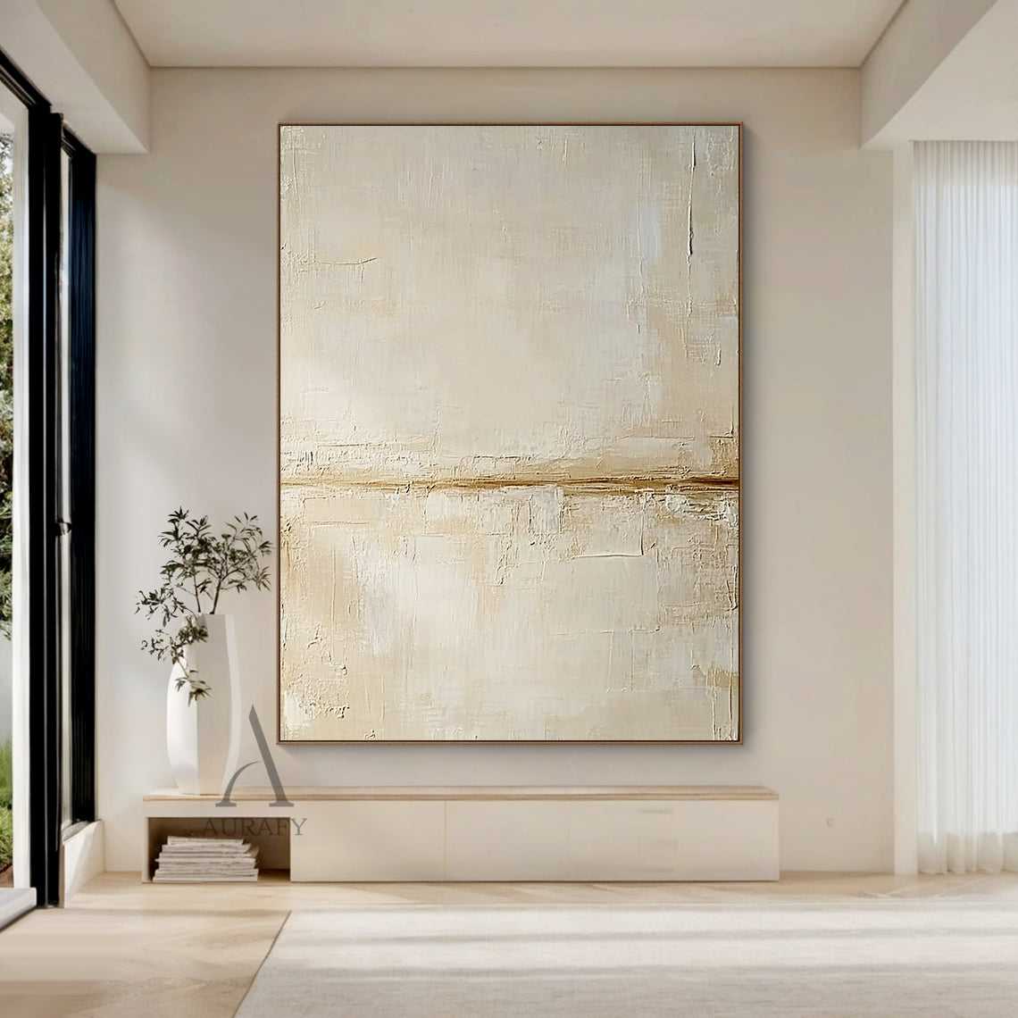 Neutral Beige Minimalist Textured Wall Art - AURA815