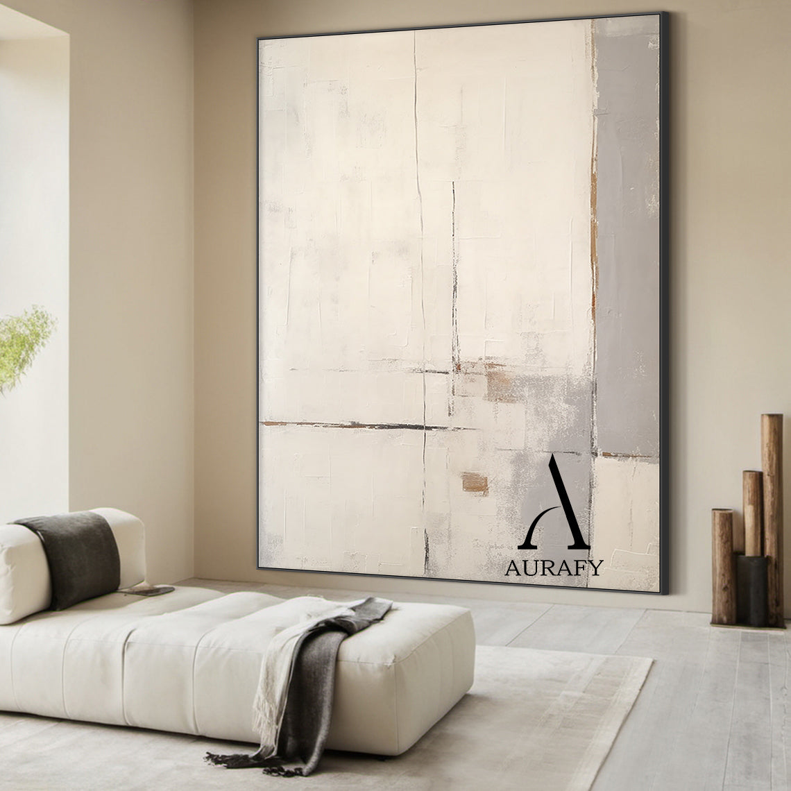 Minimalist Wall Art Beige Japandi Tactile Plaster Mottled Texture Brushstroke Abstract Art AURA548