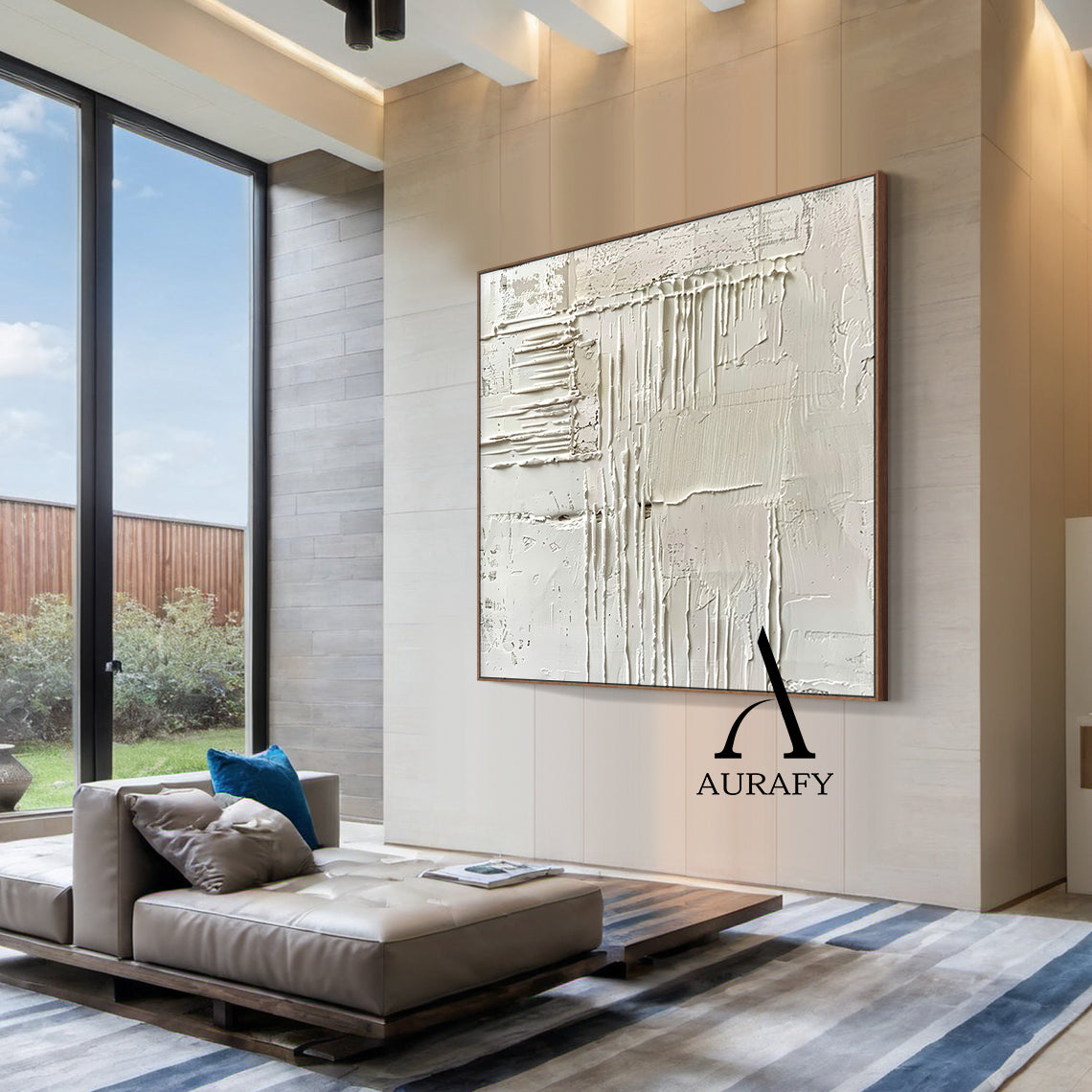 3D Textured Beige Abstract Painting Tactile Surface Sculpted Canvas Japandi Minimalist Art AURA526