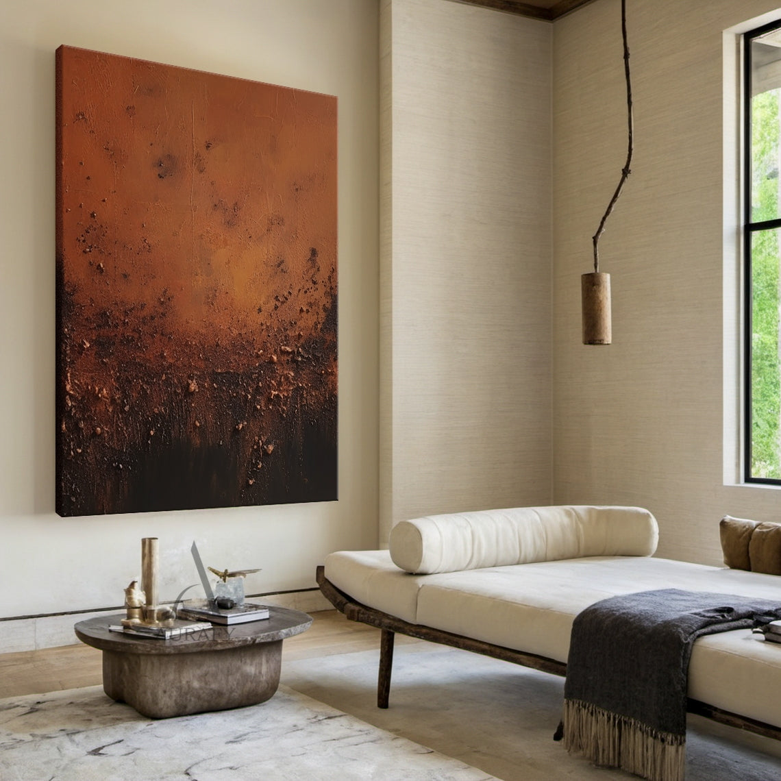 Plaster Textured Burnt Orange Brown Abstract Japandi Organic Tactile Sculpted Wall Art AURA789