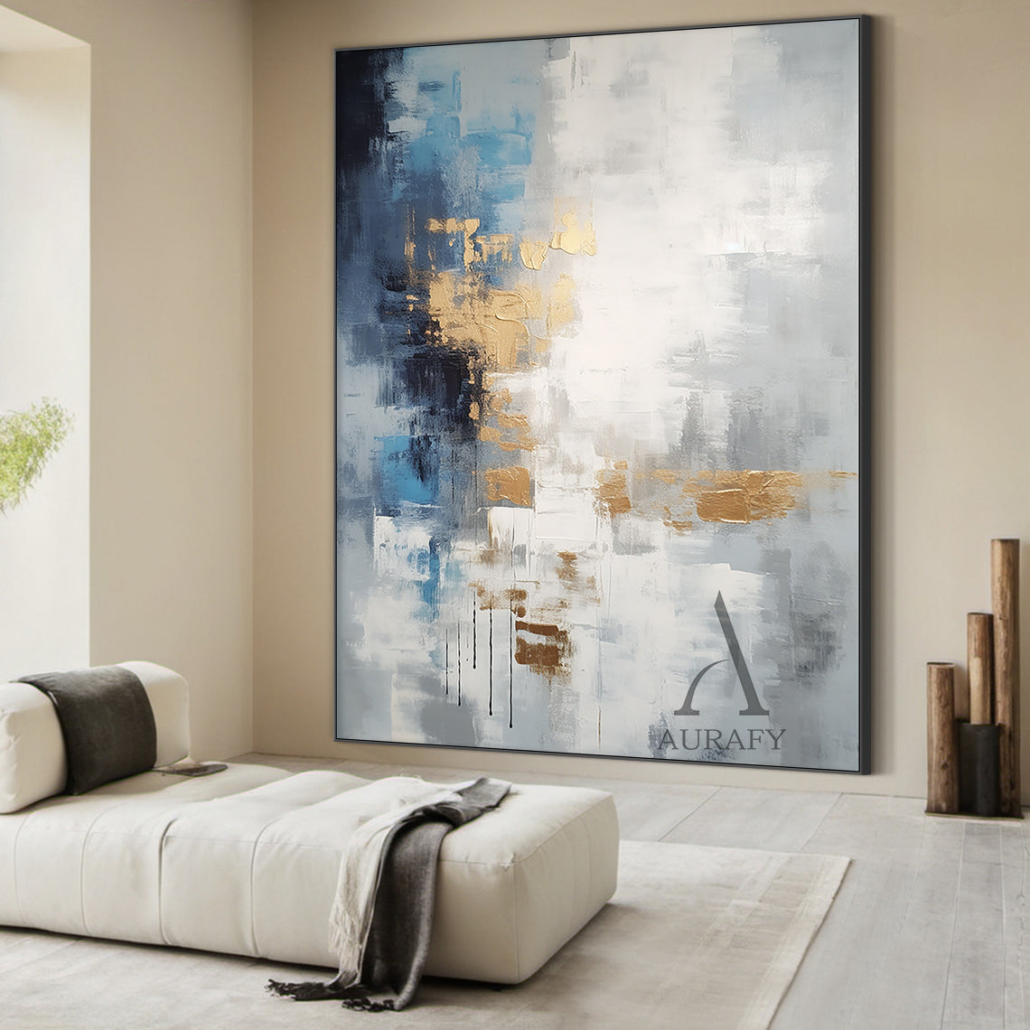 Abstract Wall Art Minimalist Luxe with High Relief Gold Tactile Surface Knife Strokes Black Drips AURA487