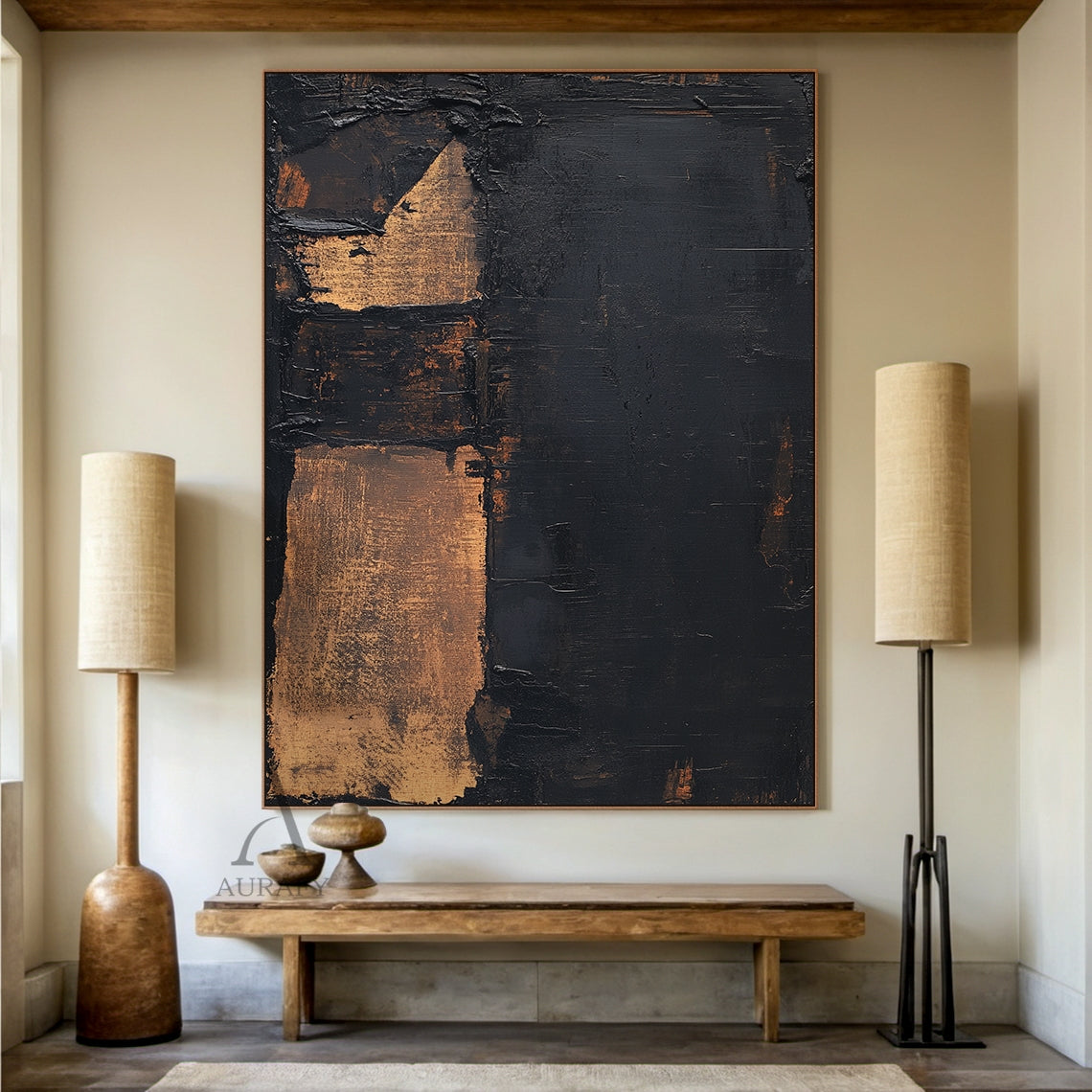 Dark Strata, Black and Brown Textured Abstract Wall Art AURA878