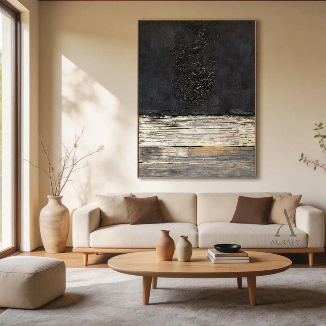 General Abstract Black Beige Wall Art for Home Decor AURA362