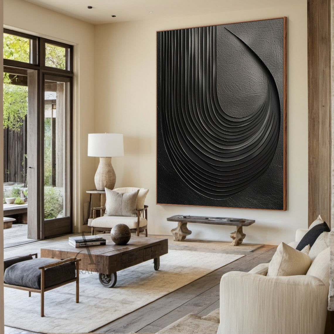 Minimalist Black Wall Art High-Relief Layered Curves Tactile Surface Modern Minimalist Piece AURA428