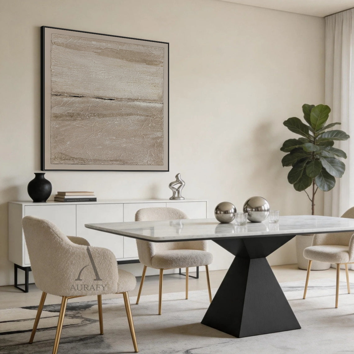 Wabi-Sabi Beige Plaster Textured Japandi Minimalist Abstract Tactile High-Relief Neutral Canvas Wall Artwork AURA740
