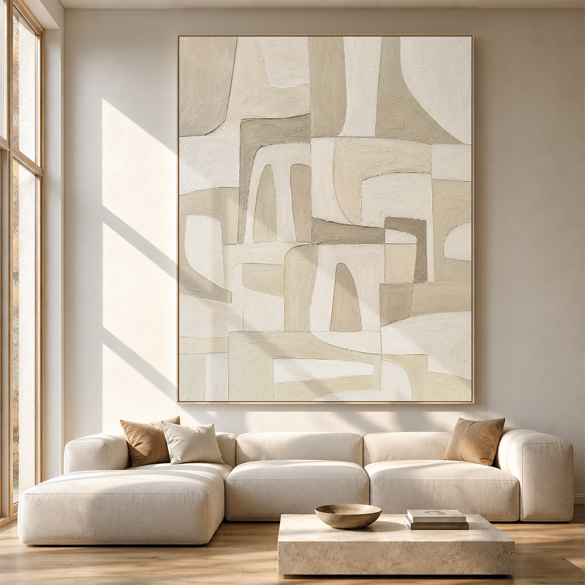 Beige Plaster Textured Japandi Minimalist Wall Art Tactile Sculpted Canvas Neutral Modern Organic Artwork AURA757