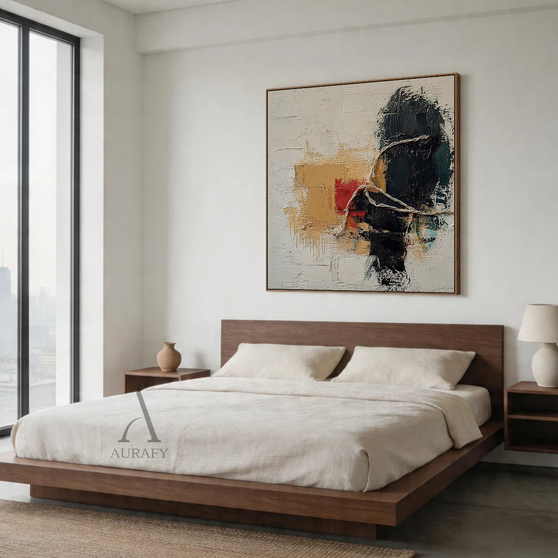 Minimalist Wall Art Brown High-Relief Plaster Tactile Surface Sculpted Geometric Lines Minimalist Luxe Decor AURA432