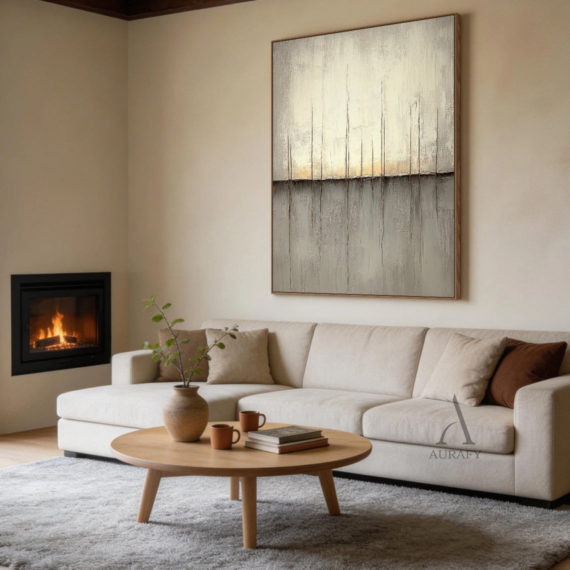 Abstract Beige Gray Modern Wall Art Decor for Living Room AURA360