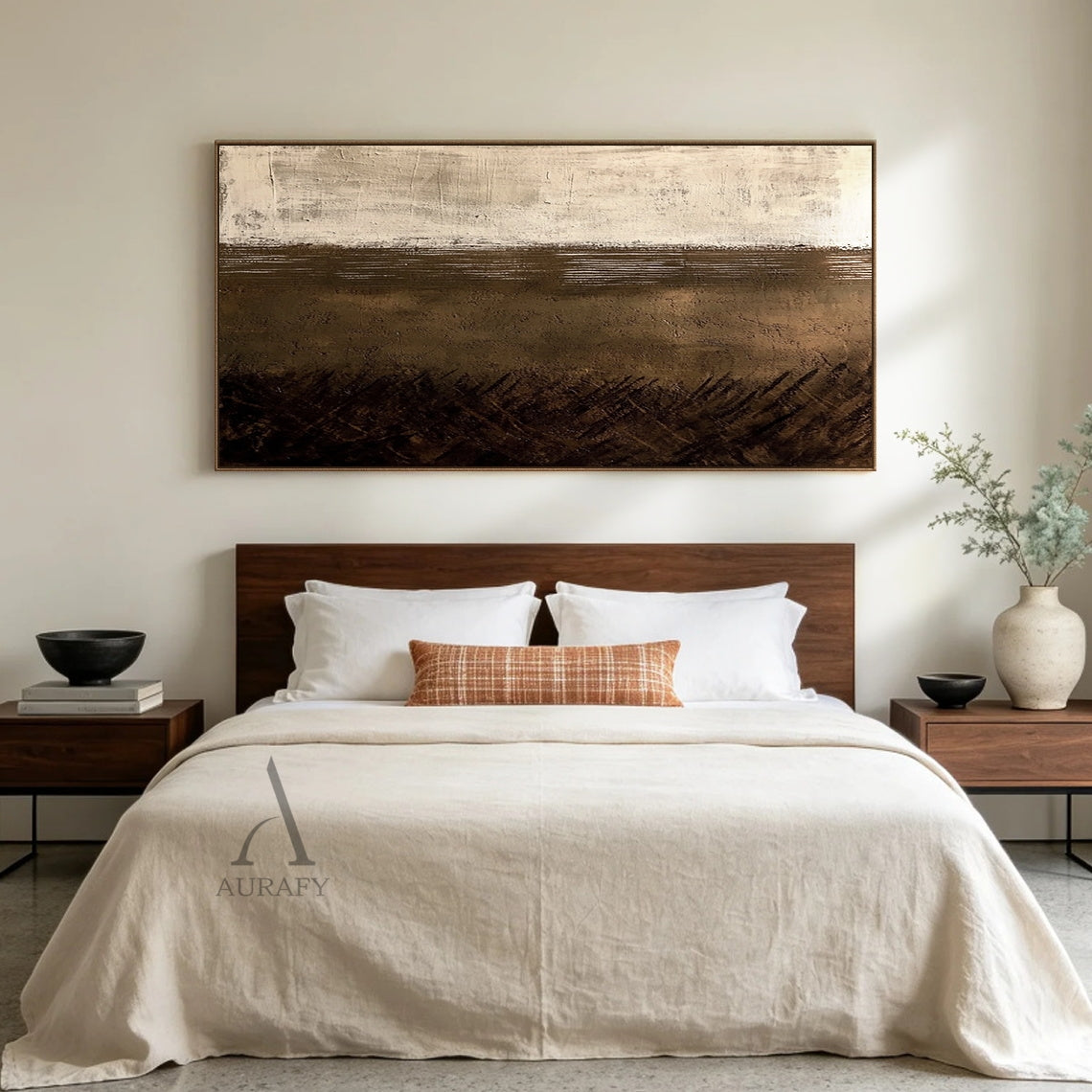 Dusk Horizon, Brown Beige Wabi Sabi Textured Painting AURA869