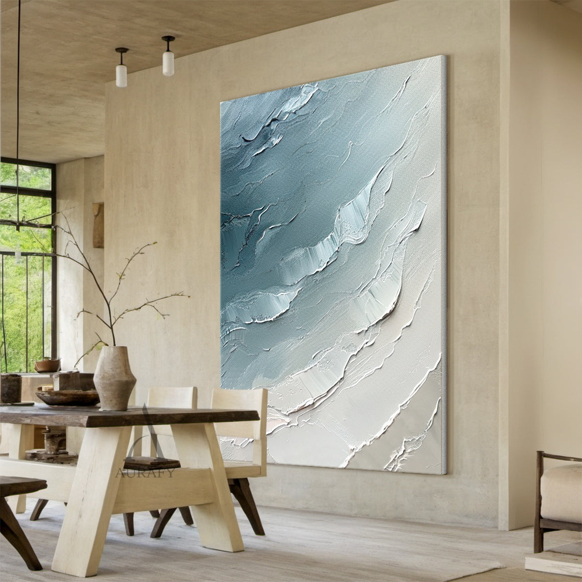 Abstract Ocean Blue Impasto Art with Tactile Sculpted Surface Knife Strokes Abstract Expressionist AURA463