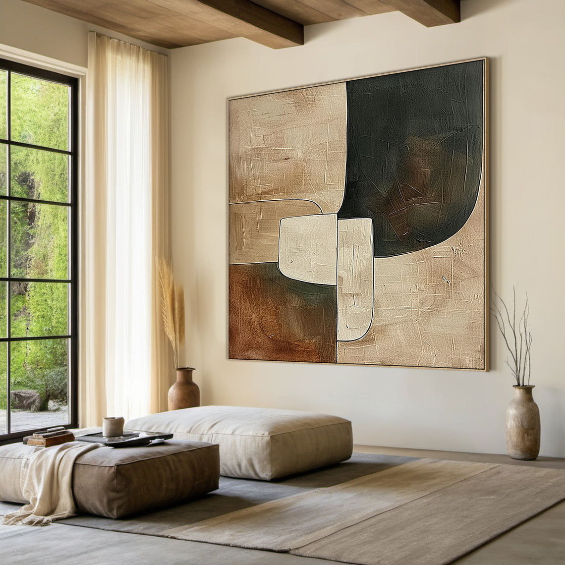 Earthen Silence — Textured Abstract in Clay & Charcoal – AURA108(Horizontal)