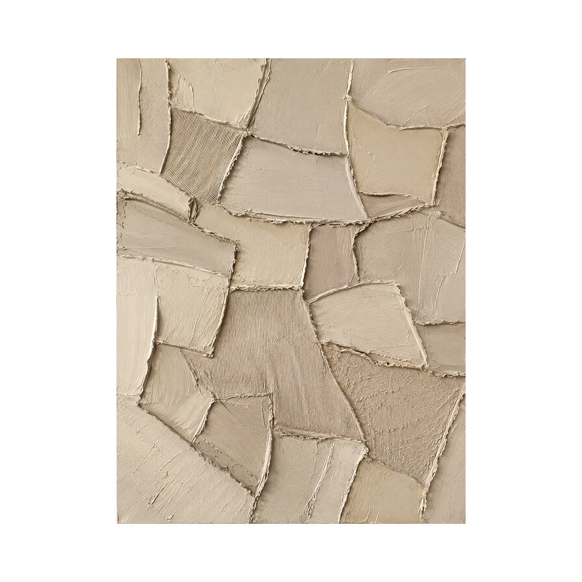 Earthen Patchwork, Beige Brown Geometric Relief Painting AURA858