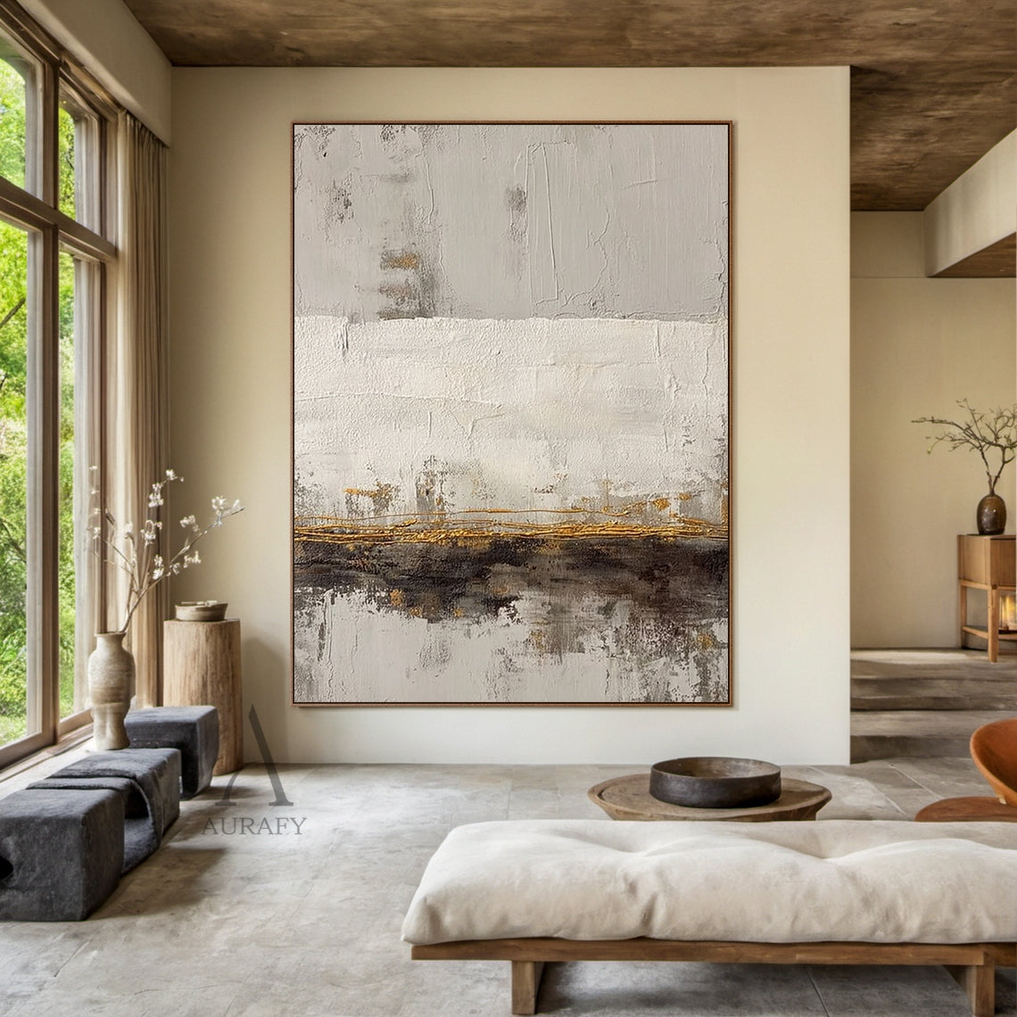 Gold Horizon Minimalist Abstract Wall Art - AURA690
