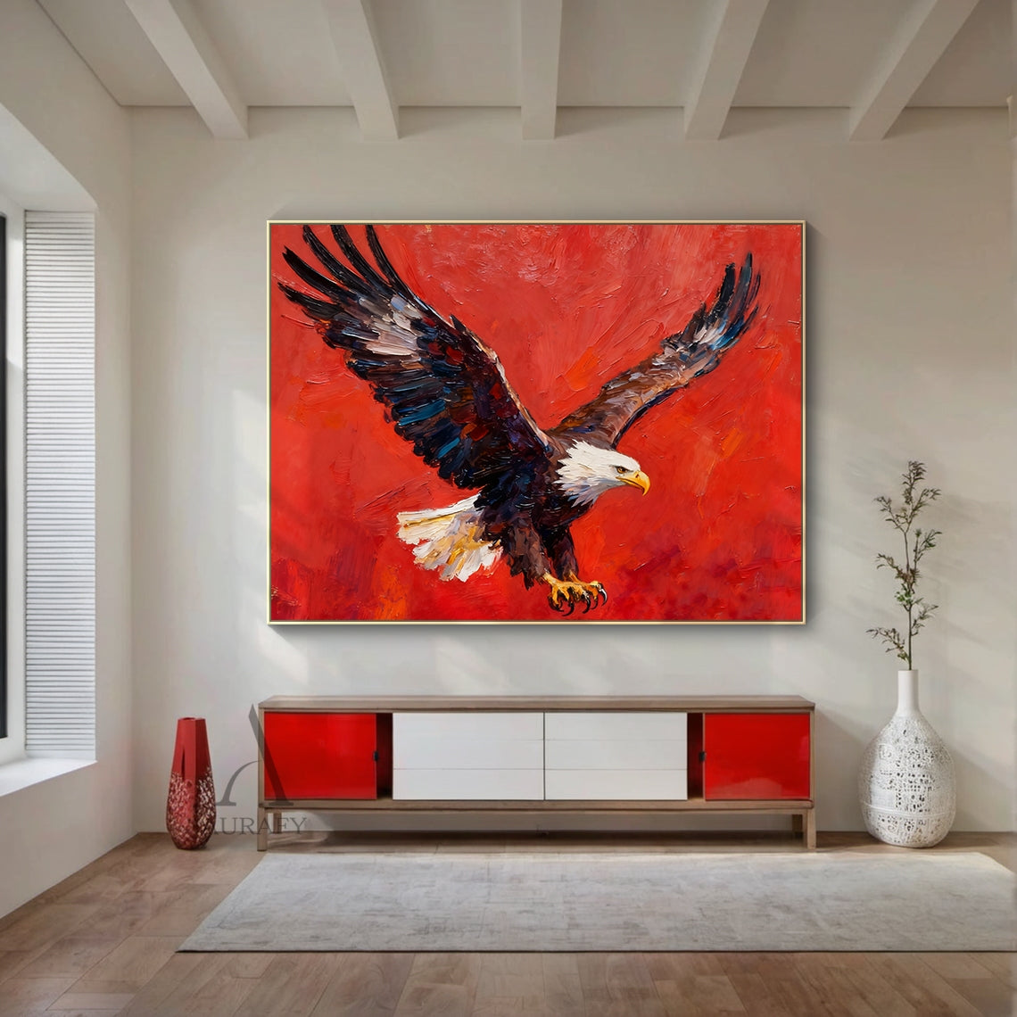 Bald Eagle Wall Art on Red Background - AURA658