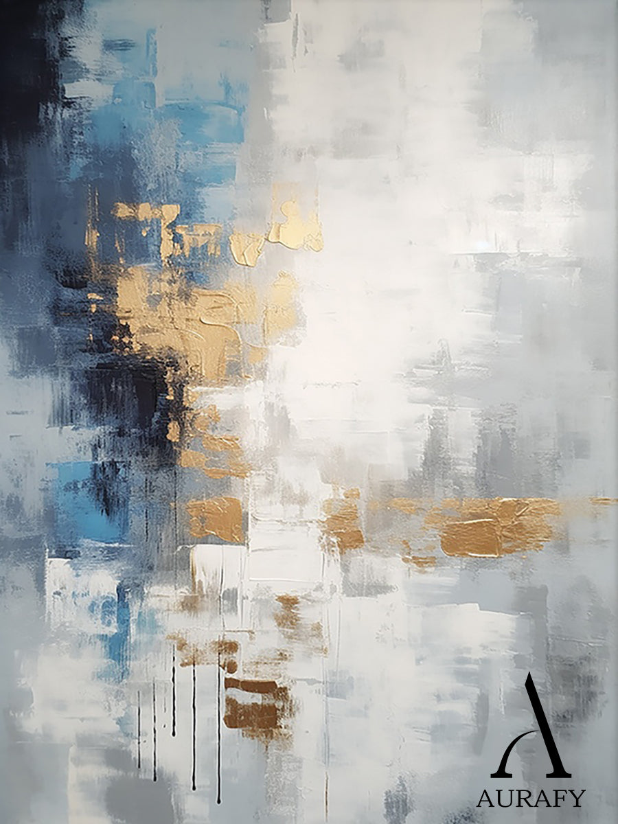Abstract Wall Art Minimalist Luxe with High Relief Gold Tactile Surface Knife Strokes Black Drips AURA487