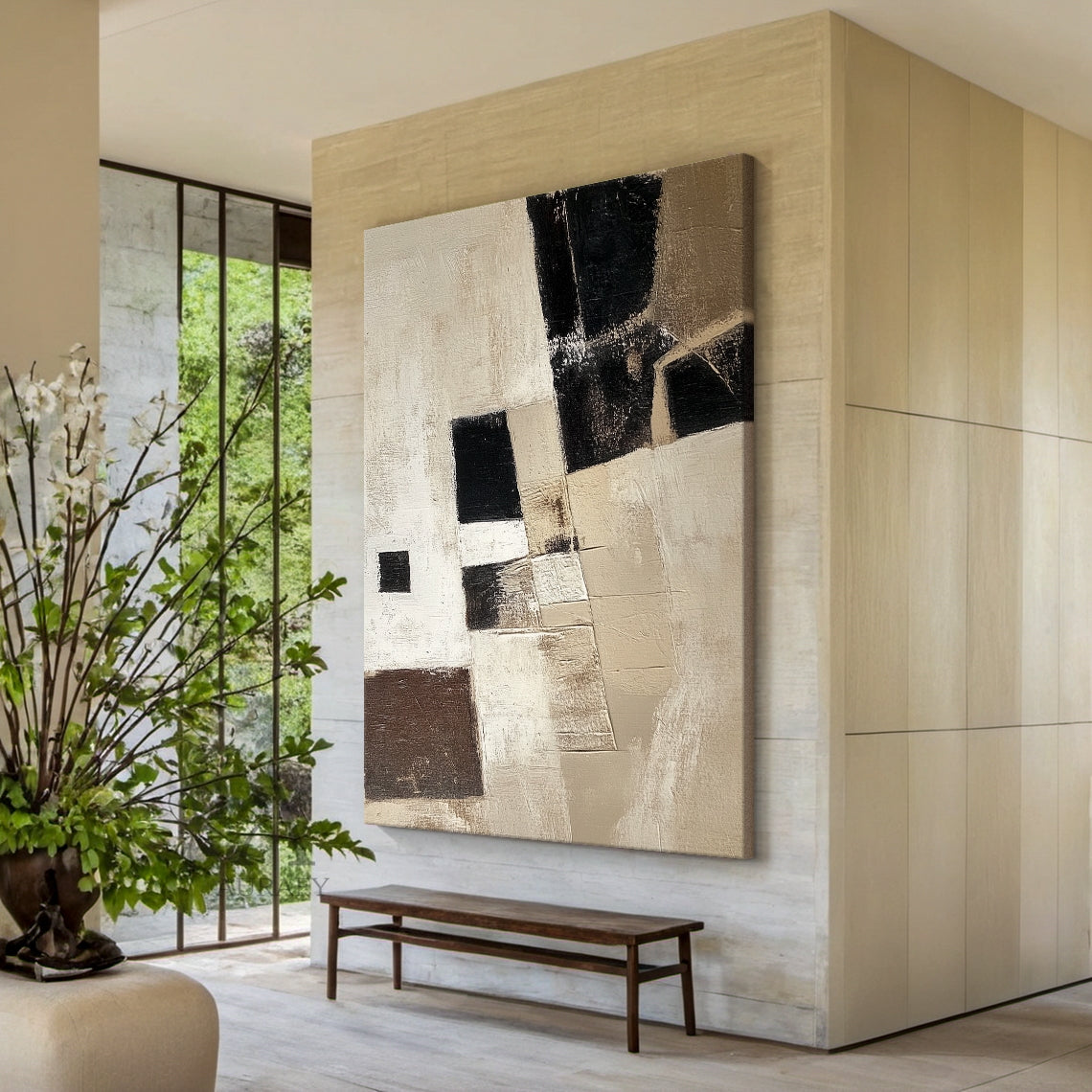 General Abstract Beige Art Tactile Surface Knife Strokes Sculpted Canvas Modern Organic Piece AURA468