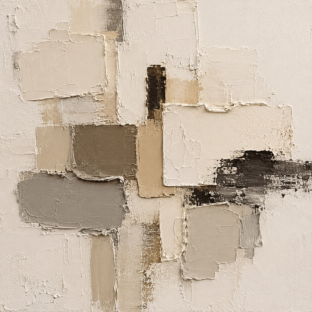 Plaster Textured Abstract Beige Brown Minimalist Japandi Sculpted Knife Stroke Neutral Wall Artwork AURA751