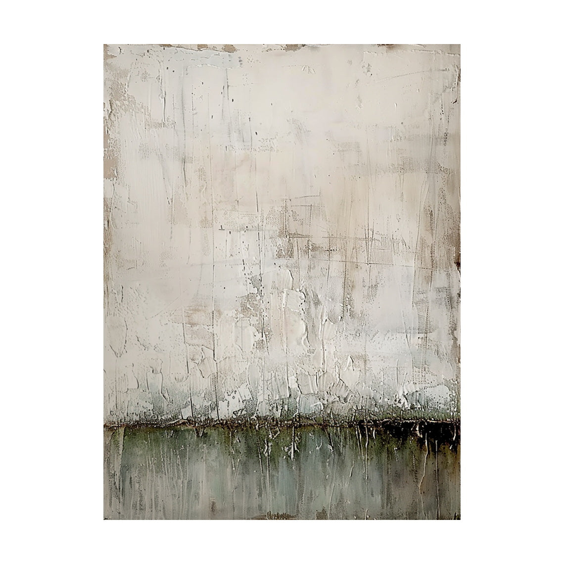 Wabi Sabi Plaster Textured Beige Green Impasto Scuffed Peeling Dripped Modern Artwork AURA576