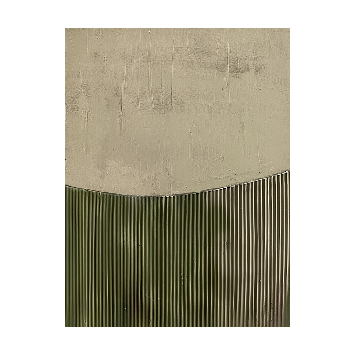 3D Textured Painting Beige Green Tactile Surface High-Relief Sculpted Vertical Stripes Modern Organic AURA465