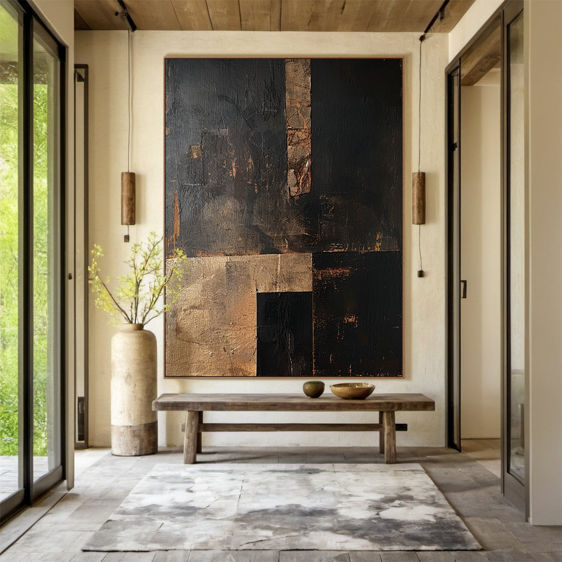 Silent Balance-Black & Brown Wabi-Sabi Abstract Field-AURA137