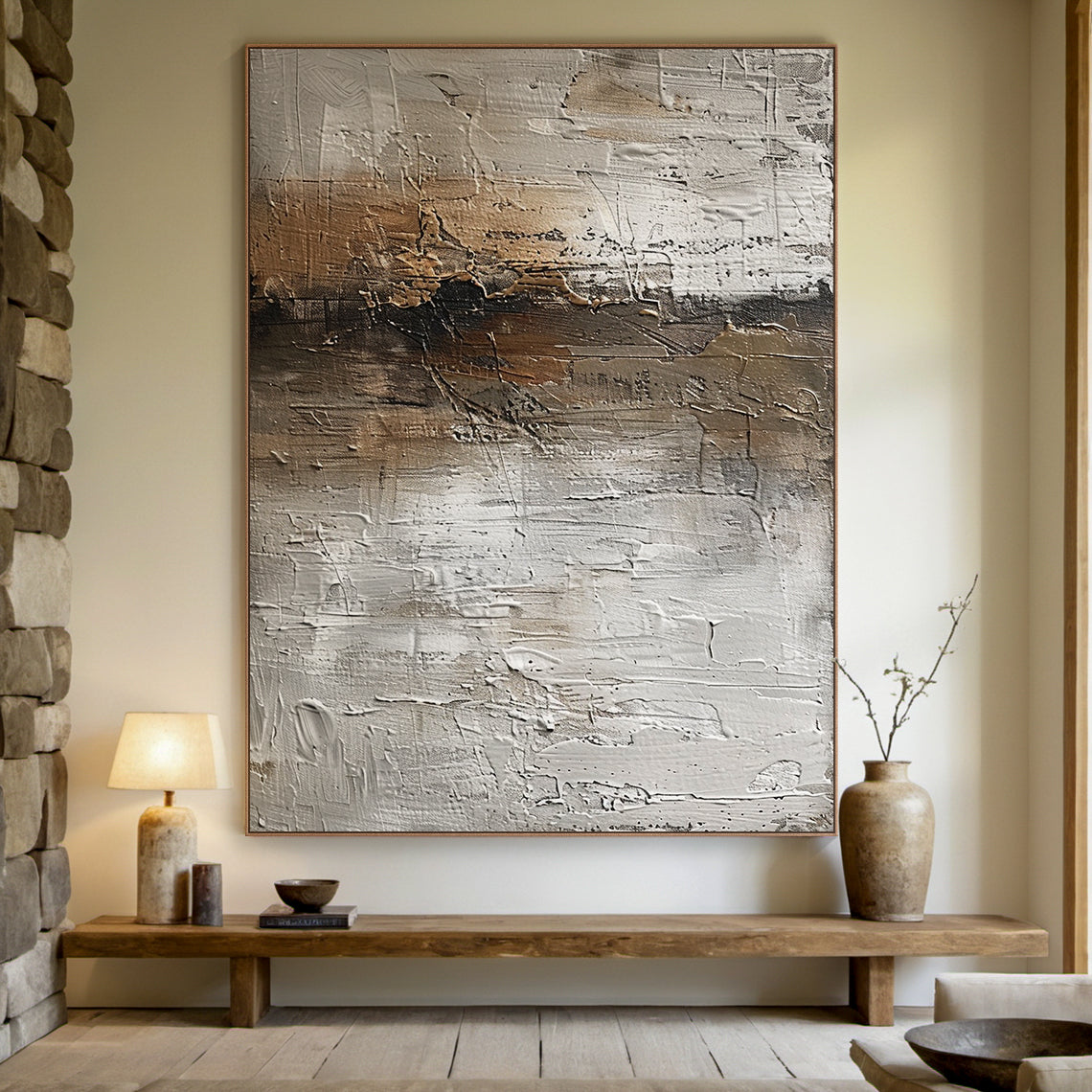 Muted Horizon-Gray & Brown Abstract Art-AURA124