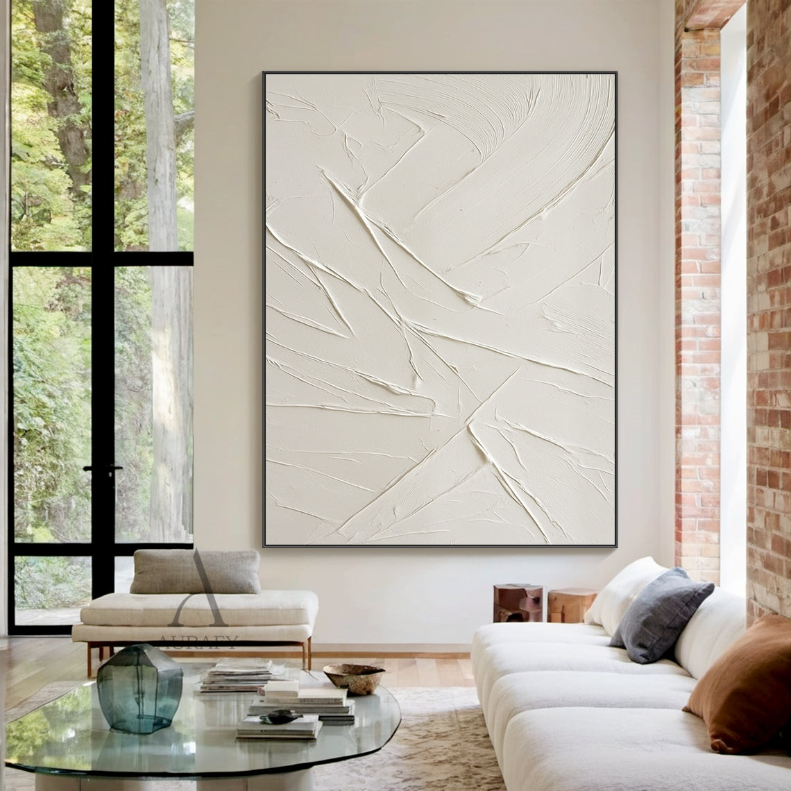 Minimalist Beige Wall Art Plaster Textured Knife Strokes Wabi Sabi Japandi Tactile Abstract Canvas Decor AURA725