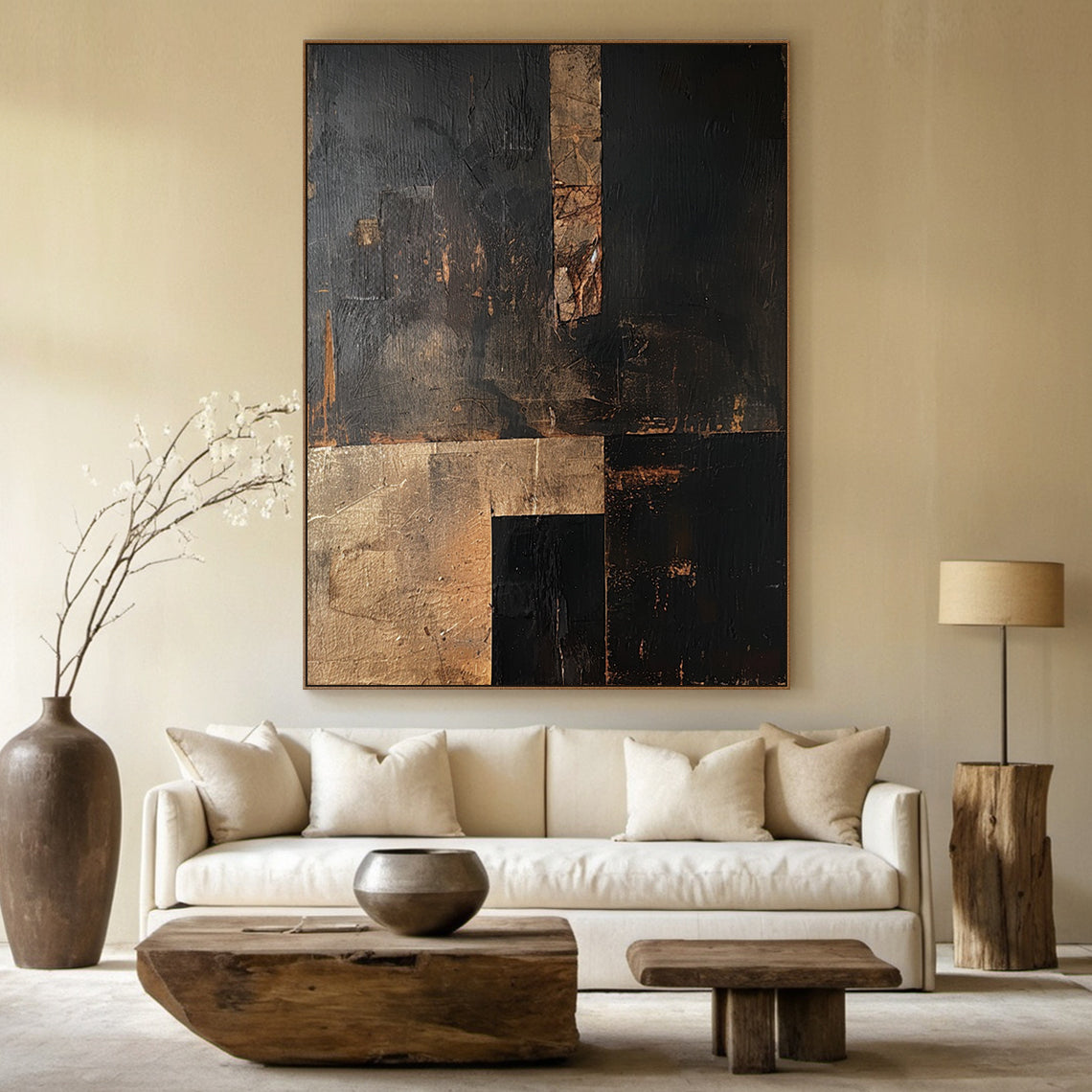 Silent Balance-Black & Brown Wabi-Sabi Abstract Field-AURA137