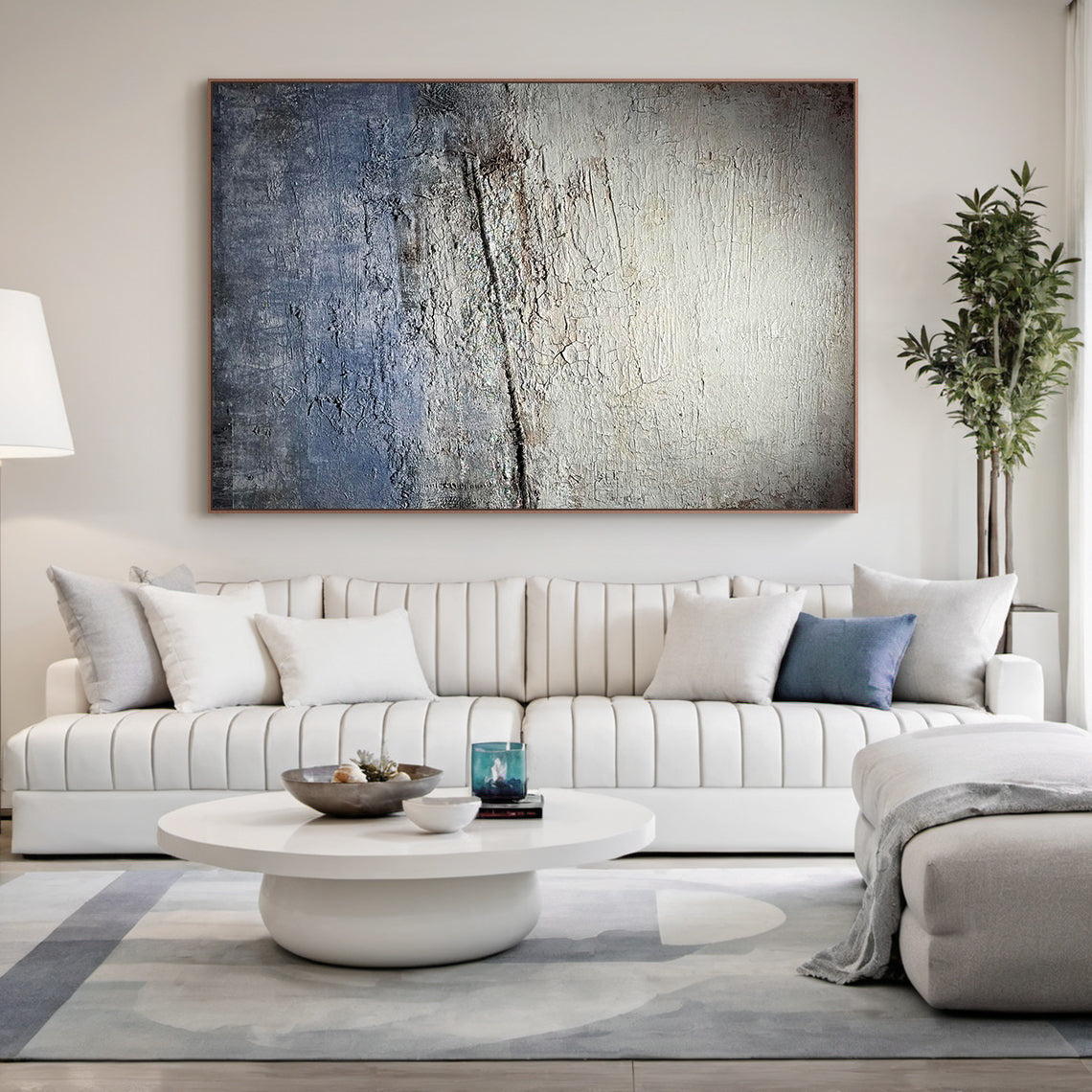 Wabi Sabi Gray Blue Abstract Textured Living Room Wall Art AURA225