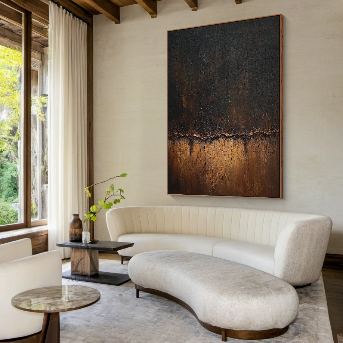 Neutral Beige & Brown Geometric Abstract Wall Art | Wabi Sabi Japandi Textured Canvas | AURA804