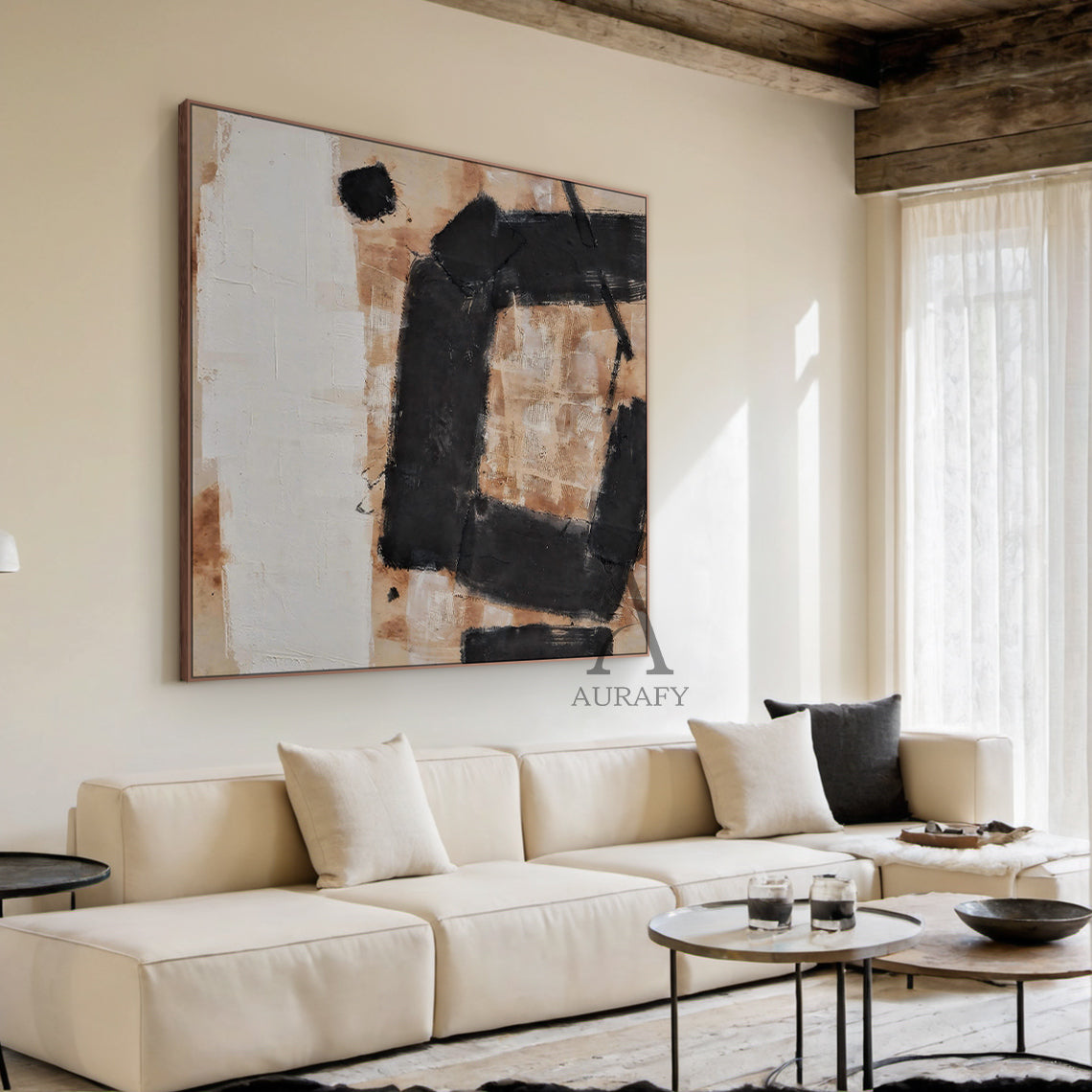 Stylish Yellow Black Abstract Wall Art For Modern Home Decor AURA239