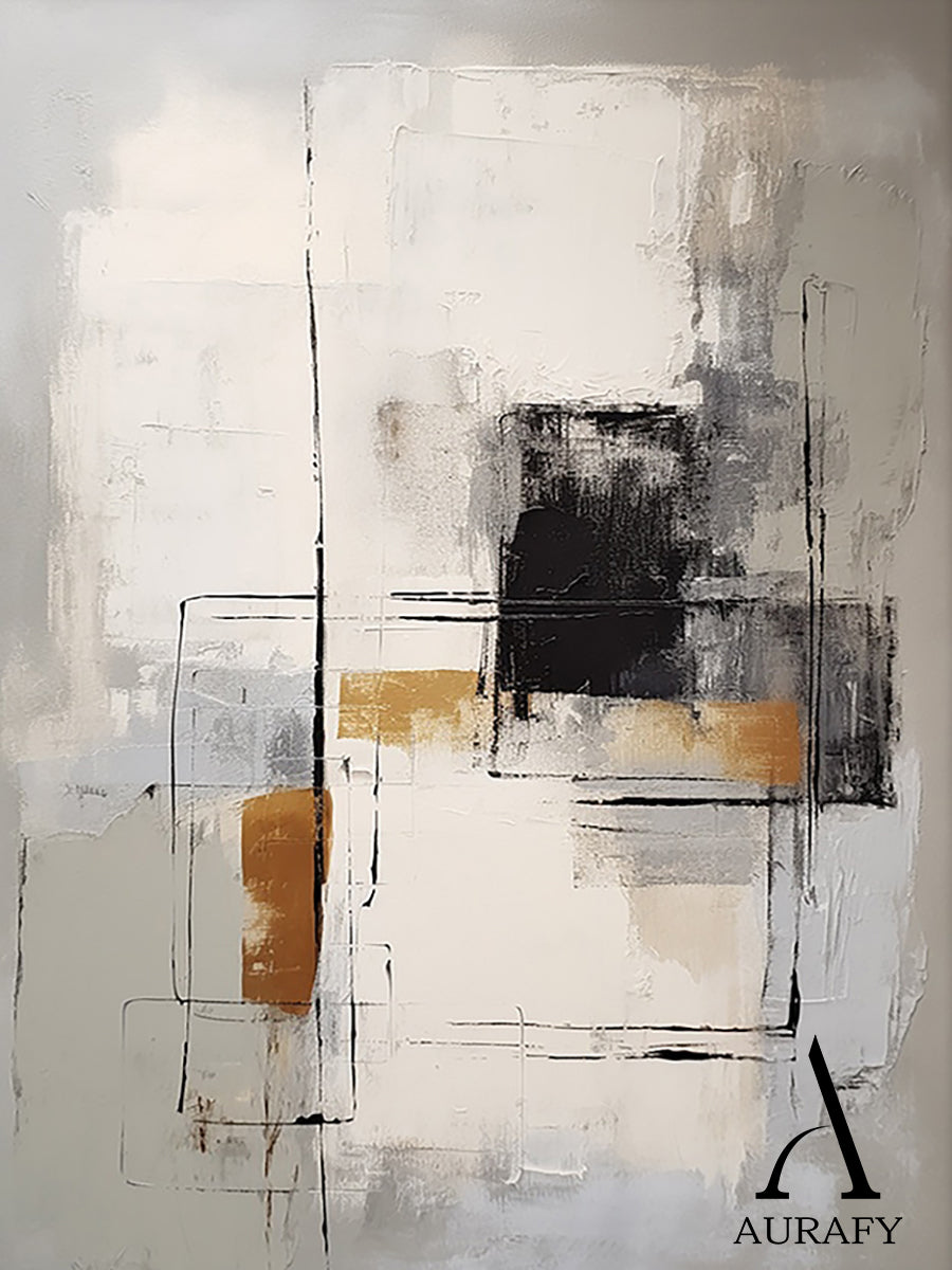 General Abstract Art Gray White Black Hand-painted Oil Brush Stroke Minimalist Luxe Wall Decor AURA486