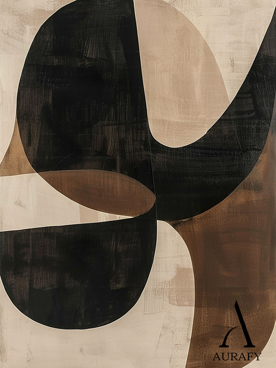 Wabi Sabi Beige Brown Hand-Painted Art Organic Curves Brushstroke Texture Tactile Wall Decor AURA575