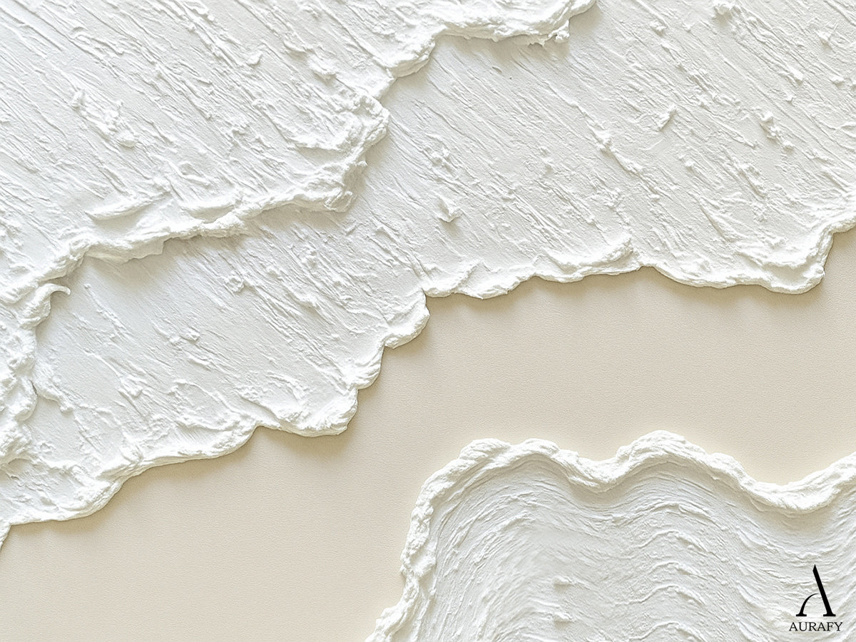 3D Textured Painting White Beige High-Relief Plaster Tactile Surface Wabi-Sabi Modern Organic Artwork AURA512