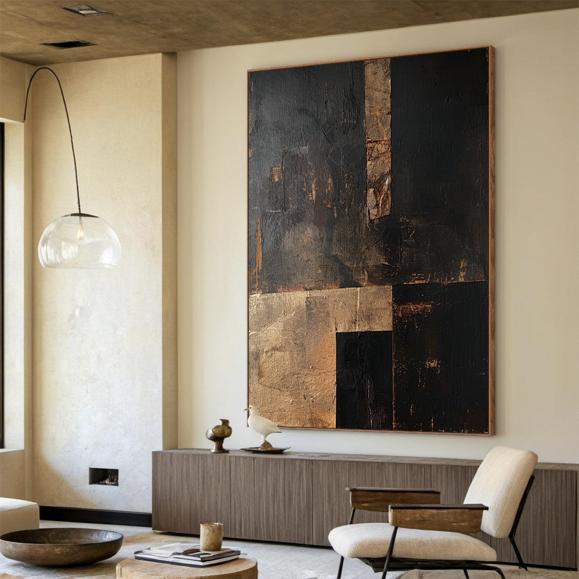 Silent Balance-Black & Brown Wabi-Sabi Abstract Field-AURA137