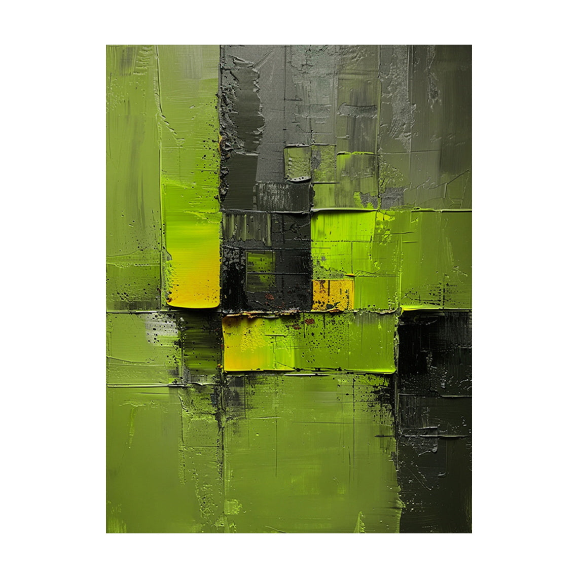 Green Abstract Art Impasto Sculpted Knife Strokes Tactile High-Relief Bold Modern Piece AURA460