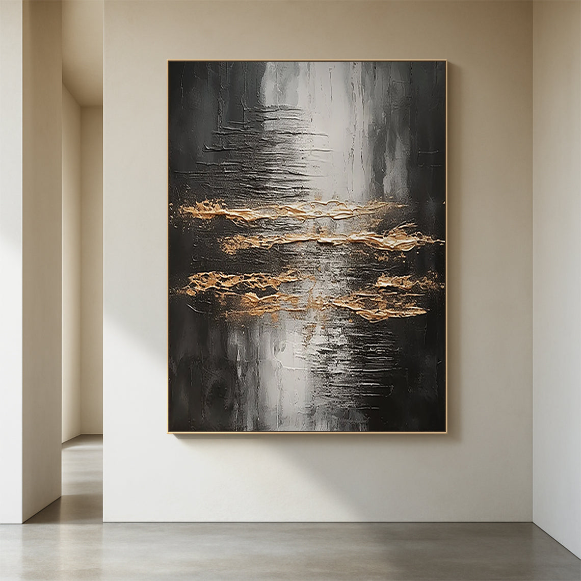 Abstract Black Gray Gold Wall Art Modern Living Room Decor -AURA190