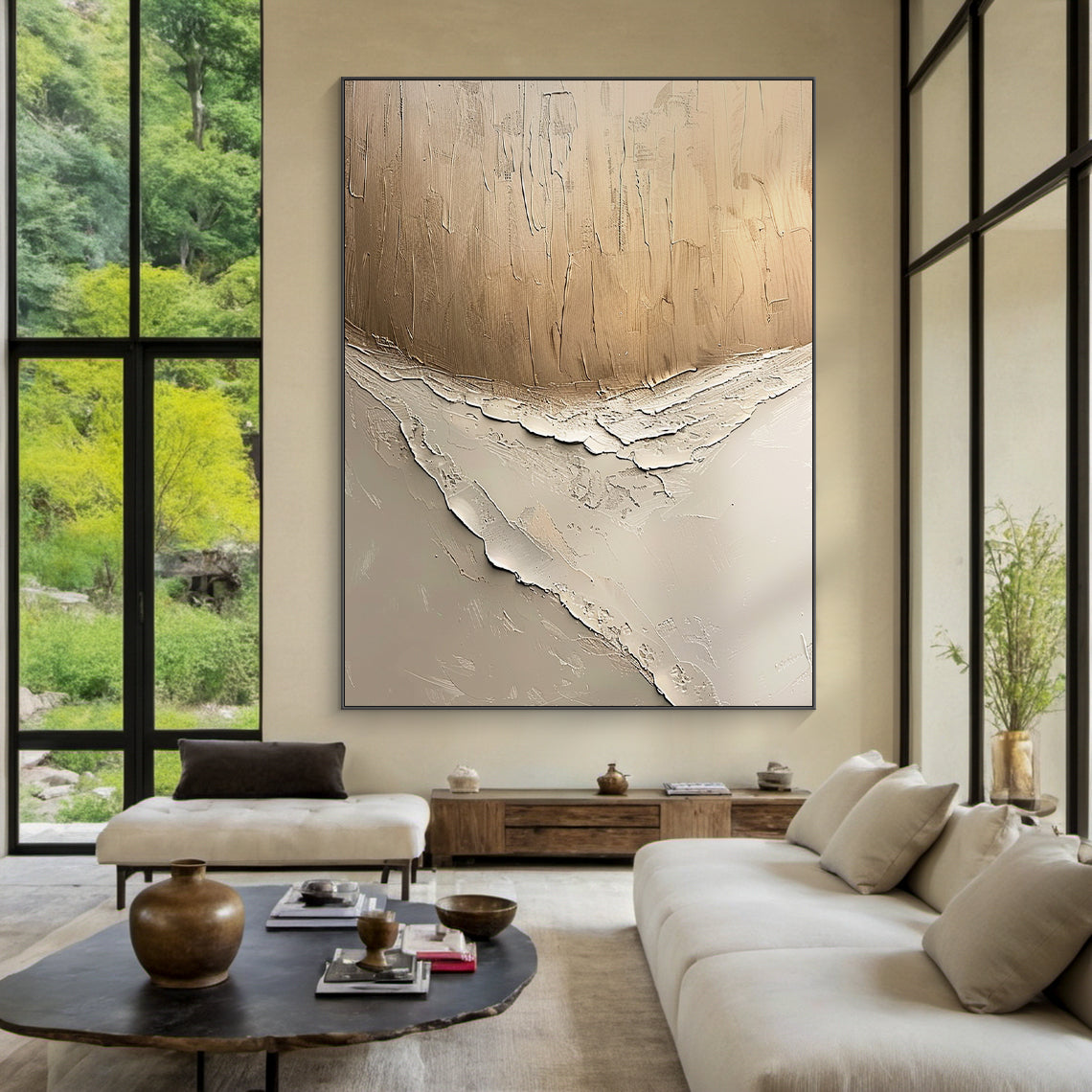 Quiet Erosion-Beige & Brown Abstract Field-AURA147