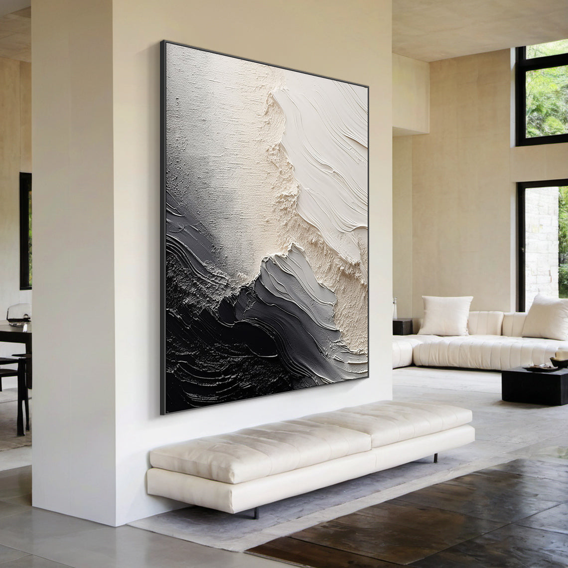 Organic Swirl Painting-Cream, Gray & Charcoal Tones-AURA001