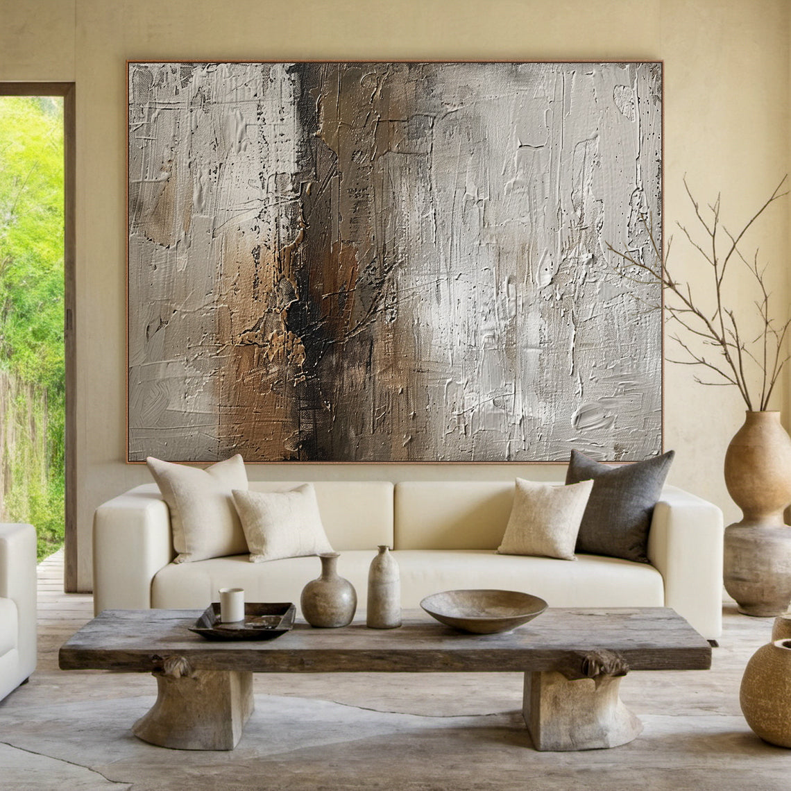 Muted Horizon-Gray & Brown Abstract Art-AURA124