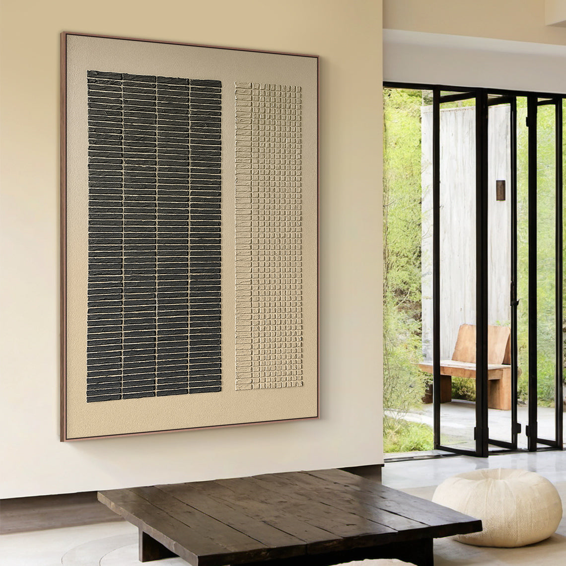 Measured Silence-Black & Beige Block Texture Field-AURA172