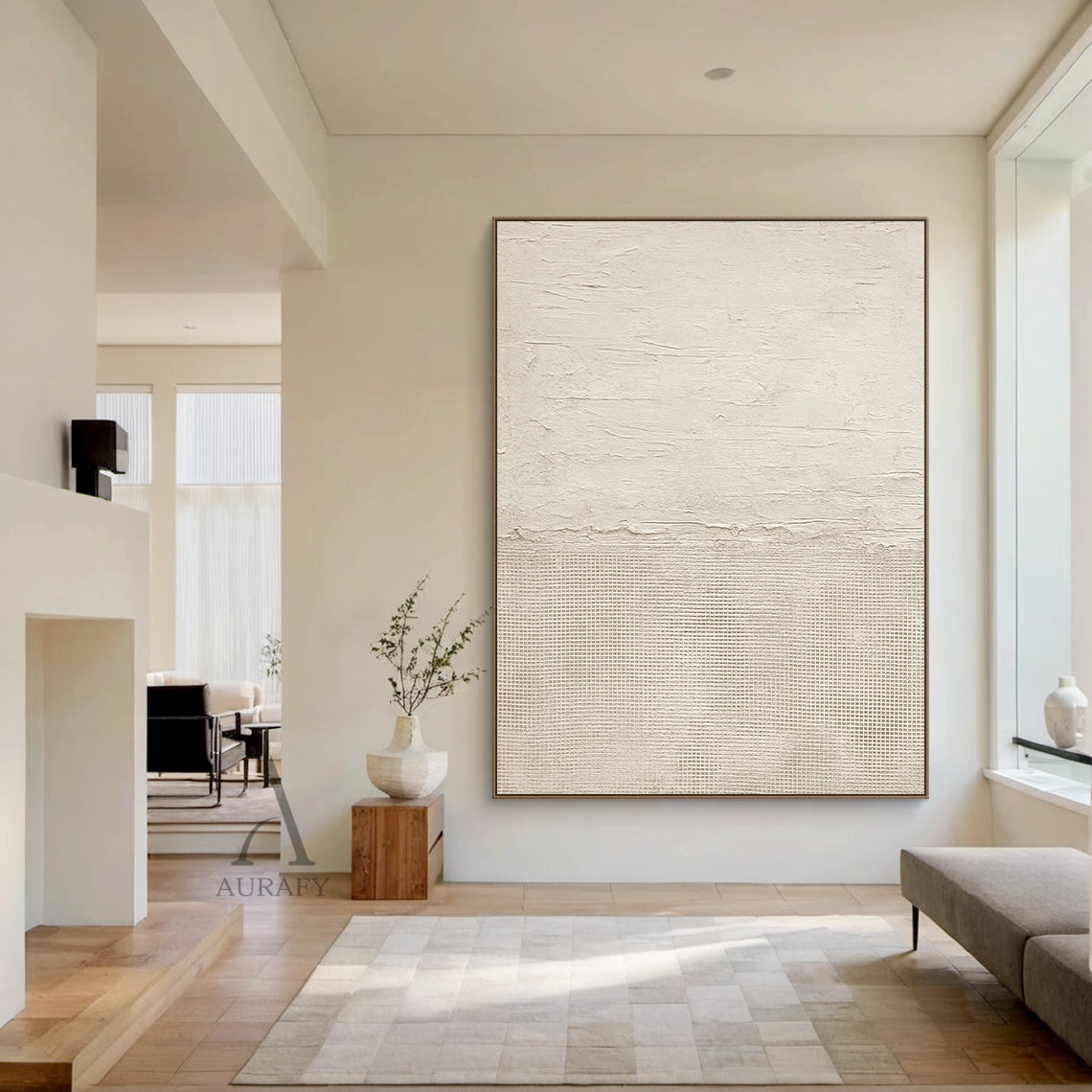 Beige Abstract Wall Art Plaster Textured Wabi-Sabi Japandi Minimalist Luxe Tactile Canvas Neutral Home Decor AURA722