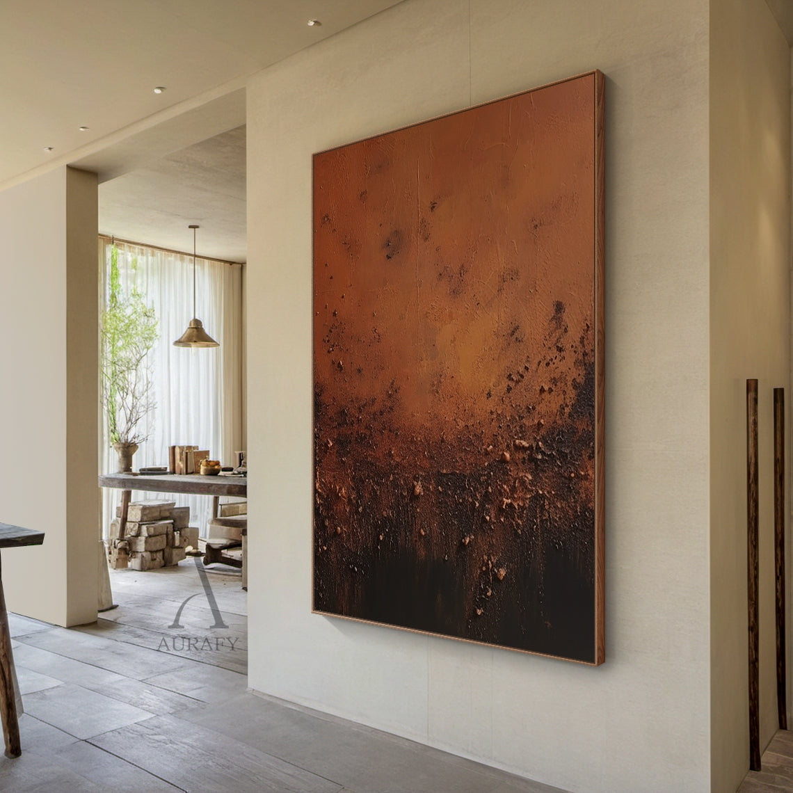 Plaster Textured Burnt Orange Brown Abstract Japandi Organic Tactile Sculpted Wall Art AURA789